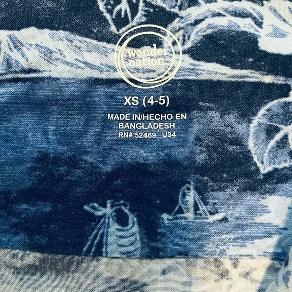 Wonder Nation Blue Floral Hawaiian Shirt button down short sleeve camp collar XS - Picture 5 of 7